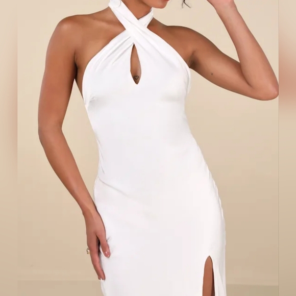 Lulus Beyond Classy White Satin Halter Midi Dress, XS - Picture 5 of 10